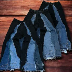 【希少】トラックパンツデニムパンツ 再構築 リメイクデニムパンツ トラックパンツ デニムパンツ 再構築 リメイクデニムパンツ