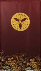 ■SIMON BAKER■のれん「家紋  丸に三ツ銀杏  秋草」85x150cm ×7枚セット【日本製】暖簾 和風 家紋 目隠し 間仕切り 【家紋のれん】【匿名配送らくらくメルカリ便 全国送料無料】