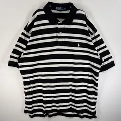 古着 90's/90年代 ポロバイラルフローレン Polo by Ralph Lauren 鹿の子 半袖 ポロシャツ ワンポイント ロゴ 刺繍 2ボタン 大きいサイズ 2XL BIG  ブラック系 ボーダー メンズ