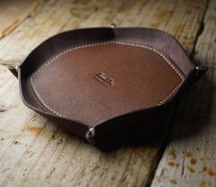 【四角レザートレイ】チョコブラウン　スクエア　本革　ヌメ革　たつのレザー　小物入れ