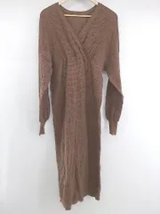 ◇ Kastane カスタネ ワッフル Vネック カシュクール 長袖 膝下丈 ワンピース サイズF ブラウン レディース E  【中古】 【1305160003175】