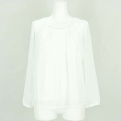 ★SALE 54％OFF★クリアインプレッション CLEAR IMPRESSION ノーカラーブラウス シャツ カットソー ビーズ パール M 白 ホワイト【オフィスシーン デートに♪】