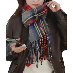 [ウィゴー] 男女兼用 大判 マフラー ストール チェック 無地 スクール 学生 中学生 高校生 大人 プレゼント ギフト クリスマス 定番 秋 冬 レディース メンズ F 大判(タイプB) グレーソノタ