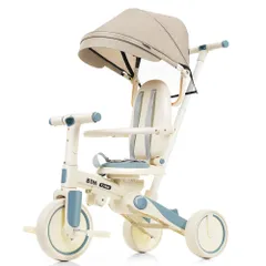 「人気商品」子供用三輪車 5in1 かじとり手押し棒付き ランニングバイク 自転車 ペダル 安全ベルト ノーパンクタイヤ おしゃれ おもちゃ 乗用玩具 キッズバイク プレゼント 1歳 2歳 3歳 幼児 クリスマス ギフト お祝い