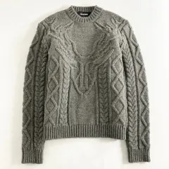 65k21《美品》DSQUARED2 ディースクエアード ケーブルニットセーター L カーキ ハイネック ウール グリーン ボトルネック ルーマニア製のサムネイル
