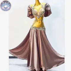 新品 未使用 ベリーダンス オリエンタル衣装  トップス スカート オーダーメイド ステージ衣装 セクシー T 魅惑 大きいサイズ オープニングダンス  コーヒー色