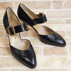 フェラガモ ☆ レザー セパレート パンプス 5.5 イタリア製 黒 ブラック ベルト Salvatore Ferragamo