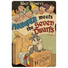 【850】新品 レトロ ブリキ看板 ★ Bambi THUMPER meets the Seven Dwarfs ★ 子鹿のバンビ ウサギのサンパー 7人の小人 ディズニー Disney アメリカン雑貨 ガレージ フェンス ヴィンテージ
