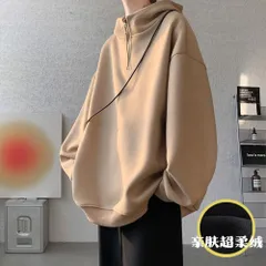☆ ベージュ ☆ 2XL ☆ プルオーバーパーカー 厚手 パーカー メンズ 大きいサイズ 厚手 プルオーバー フーディー 長袖 ハーフジップ 裏起毛 ゆったり ビッグシルエット オーバーサイズ レディース 体型カバー 秋冬 春秋 おしゃれ オシャレ