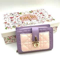 【鑑定済み】正規品 ディオール DIOR  カナージュ マイディオール  ディタニー 日本限定 二つ折り財布  ラムスキン ライラック  パープル