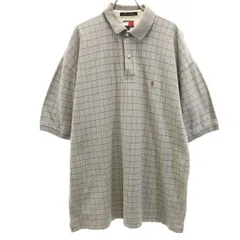 TOMMY HILFIGER トミーヒルフィガー 90s オールド フラッグタグ チェック柄 半袖 ポロシャツ XL グレー メンズ 古着