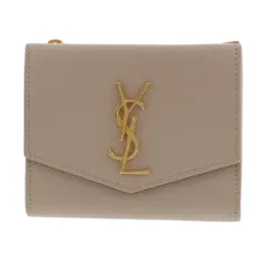 【中古】 SAINT LAURENT （サンローラン） ｱｯﾌﾟﾀｳﾝ ｺﾝﾊﾟｸﾄ 財布 二つ折り財布(小銭入有)  YSL ｺﾞｰﾙﾄﾞ金具 ﾍﾞｰｼﾞｭ Beige 582296 used:Aのサムネイル