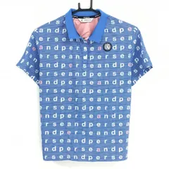 【美品】アンパスィ 半袖ポロシャツ ブルー×白 ロゴ総柄 ワッペン レディース L ゴルフウェア and per se