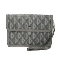 Dior ディオール ヒット ザ ロード A5 ポーチ ロゴ メタル スムース カーフ ハンドル ストラップ リストストラップ フラップ マグネット マチ付き セカンドバッグ CD ダイヤモンド グレー クラッチバッグ 2ESCA444CDP_H42E