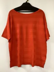 ナチュラルビューティーベーシック　ナチュラルビューティーベーシック オレンジ ボーダー地模様 半袖ニット 美品 サイズM