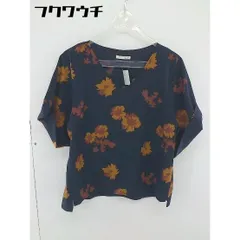 ◇ AuieF アウィーエフ Vネック 花柄 プリント 五分袖 シャツ ブラウス サイズ38 ネイビー ブラウン レディース 【中古】 【1105240002674】