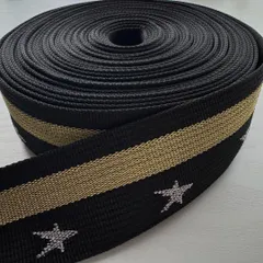 【4.7M～5M】綿ポリ混紡帆布バッグ紐 ゴールドストライプ星柄 幅4.8cm