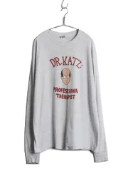 【お得なクーポン配布中!】 90s USA製 ★ Dr Katz アニメ イラスト プリント 長袖 Tシャツ メンズ XL / オールド 当時物 オフィシャル キャラクター コメディ ロンT 灰