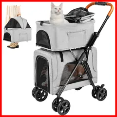 【在庫処分】中型犬 犬猫兼用 小型犬 後輪ブレーキ付き 耐荷重20KG 前輪360°回転 上段10KG 4輪 下段10KG ペットキャリーバッグ コンパクト収納 多頭飼い対応 犬用ベビーカー お出かけ 軽量 ペットバギー 散歩 折りたたみ 通院 分離型 介護用