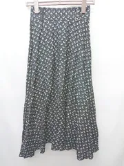◇ ⊂ IENA イエナ 総柄　モノトーンプリント ロング フレア スカート サイズ34 ブラック レディース P  【1410160011195】
