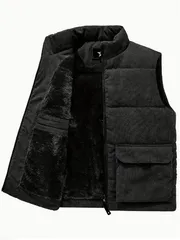 ベスト ダウンベスト メンズ 冬 春 秋 大きいサイズ おしゃれ カジュアル スタンドカラー 厚手起毛ポリエステル100% 無地 多ポケット アウトドア 作業着 暖かいジャケット 便利 防寒 ゆったりフィット ノンストレッチ かっこいい おしゃれ ブラック