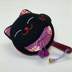 【和柄手鏡　NO.14】猫好きさん必見！縮緬の和柄手鏡🌸　１点物