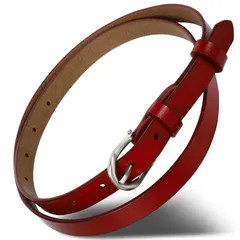 [Harewith] ベルト レディース 本革 細ベルト 【長さ調整可能】 柔らかい 軽量 (レッド) [レッド]