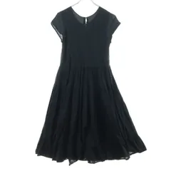 green label relaxing グリーンレーベルリラクシング フレンチスリーブ シャーリングフレア 膝丈ワンピース 36 ブラック レディース 古着