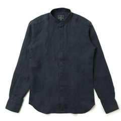 ORIAN Vintage｜オリアンヴィンテージ バンドカラー リネン 長袖シャツ  製品洗い SLIM FIT KF99F 24/ネイビー