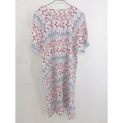 ◇ HARDY AMIES 花柄 フラワー 半袖 膝丈 シャツ ワンピース サイズM-L ホワイト レッド ブルー レディース  【中古】 【1203140001886】