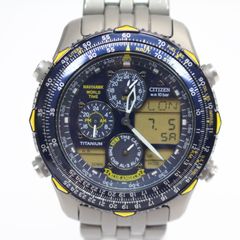 IS701)【6月に電池交換品/レア】CITIZEN シチズン ナビホーク ワールドタイム ブルーエンジェルス C300-Q01521 クォーツ メンズ腕時計 ネイビー文字盤