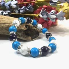 アメジスト×ハウライト×ターコイズ パワーストーンブレス (シルバー)10mm メンズ・レディース　浄化済み △