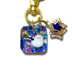 シマエナガキーホルダー　ハンドメイド　レジン　ブルー　パープル