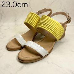 【新品 訳あり】モードエジャコモ　チャンキーヒールコンビデザインサンダル　23.0㎝　イエロー