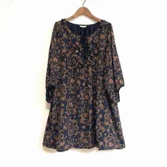 #anc ローズティアラ Rose Tiara チュニック 46 紺 茶色 フリル 七分袖 総柄 大きいサイズ レディース [895636]