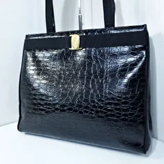 【美品】サルヴァトーレフェラガモ Salvatore Ferragamo ヴァラ リボン クロコ型押し トートバッグ ブラック 黒 BK-21 2530 7550097e20241114