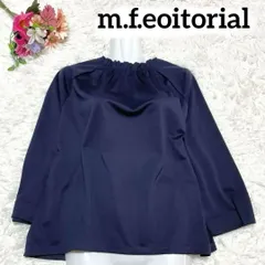 M 極美品✨ m.f.eoitorial エムエフエディトリアル タカキュー ノーカラーブラウス フレアブラウス オフィスカジュアル サイズM ネイビー シンプルな中に華やかさを。上品な印象を与える大人の女性に♡ S613 0399のサムネイル