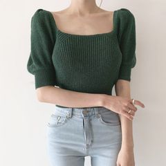 バックリボン半袖ニット
