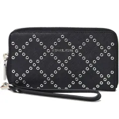 マイケルコース コンパクト財布 MICHAEL KORS コーティングレザー スタッズ リベット フォン ウォレット リストレット iPhone 財布 ブラック 32F7SFDE7O