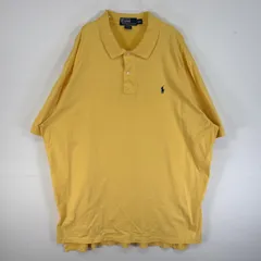 古着 90's/90年代 ポロバイラルフローレン Polo by Ralph Lauren 半袖 ポロシャツ ロゴ 刺繍 大きいサイズ 2ボタン XXL  イエロー 無地 メンズ