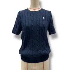 POLO RALPH LAUREN ポロラルフローレン 半袖ケーブルニット サマーニット セーター 編み込み ロゴ刺繍 トップス RN41381 CA56658 紺色 ネイビー Mサイズ レディース 夏 ゴーゴー古着マルイ北千住店 4 No.644