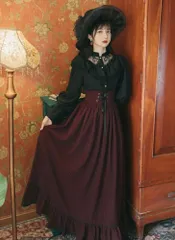 ドレス ボルドー ロングスカート ブラックレーストップス 上下セット ゴシック