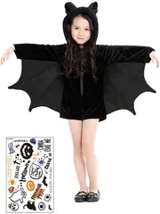 Ptika こうもり ヴァンパイア キッズ コスチューム 2点 セット ハロウィン 女の子 吸血鬼 仮装 S 120-135cm( S(120-135cm))