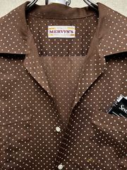 1970年代MERVYN’Sマテリアルピンドットオープンカラーポリエステルシャツ