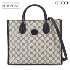 未使用 展示品 グッチ GUCCI インターロッキングG スモール 2way トート ショルダー バッグ GGスプリーム レザー ネイビー 659983 90279096