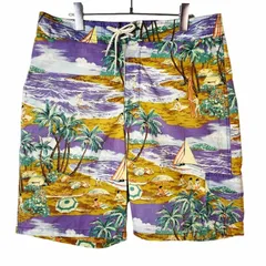 90sポロバイラルフローレンPolo by ralph laurenハーフパンツショートパンツ水着スイムパンツ裏地メッシュ総柄サーフサーフィンアロハハワイアンヤシの木パープル紫ブラウン茶色グリーン緑vintageヴィンテージ40816のサムネイル