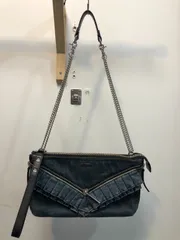 ◆DIESEL デニムフリル ショルダーバッグ 2Way レザー ファスナー チェーンショルダー 中古◆18790★
