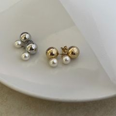 ピアス パールピアス 両耳用 パールアイテム シンプル デザイン チタンポスト 真鍮 プラスチックパール カジュアル レディース ジュエリー 大人 大人かわいい デイリー 上品 きれいめ 韓国アクセサリー 345p シースキー【seasukii】