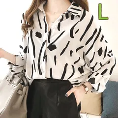 シャツ　ブラウス　長袖　モダン柄　レディース　体型カバー　おしゃれ　薄手トップス　ゆったり　着痩せ　きれいめ　ホワイト　ゆったり　大人カジュアル　羽織り　前開き　白　韓国　レトロシャツ　春　夏　秋　　シック　こなれ感　オフィス