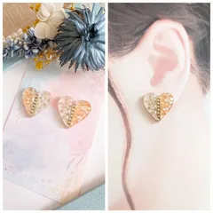 shell×heart 星の砂 ハート ピアス イヤリング マンダリンオレンジ